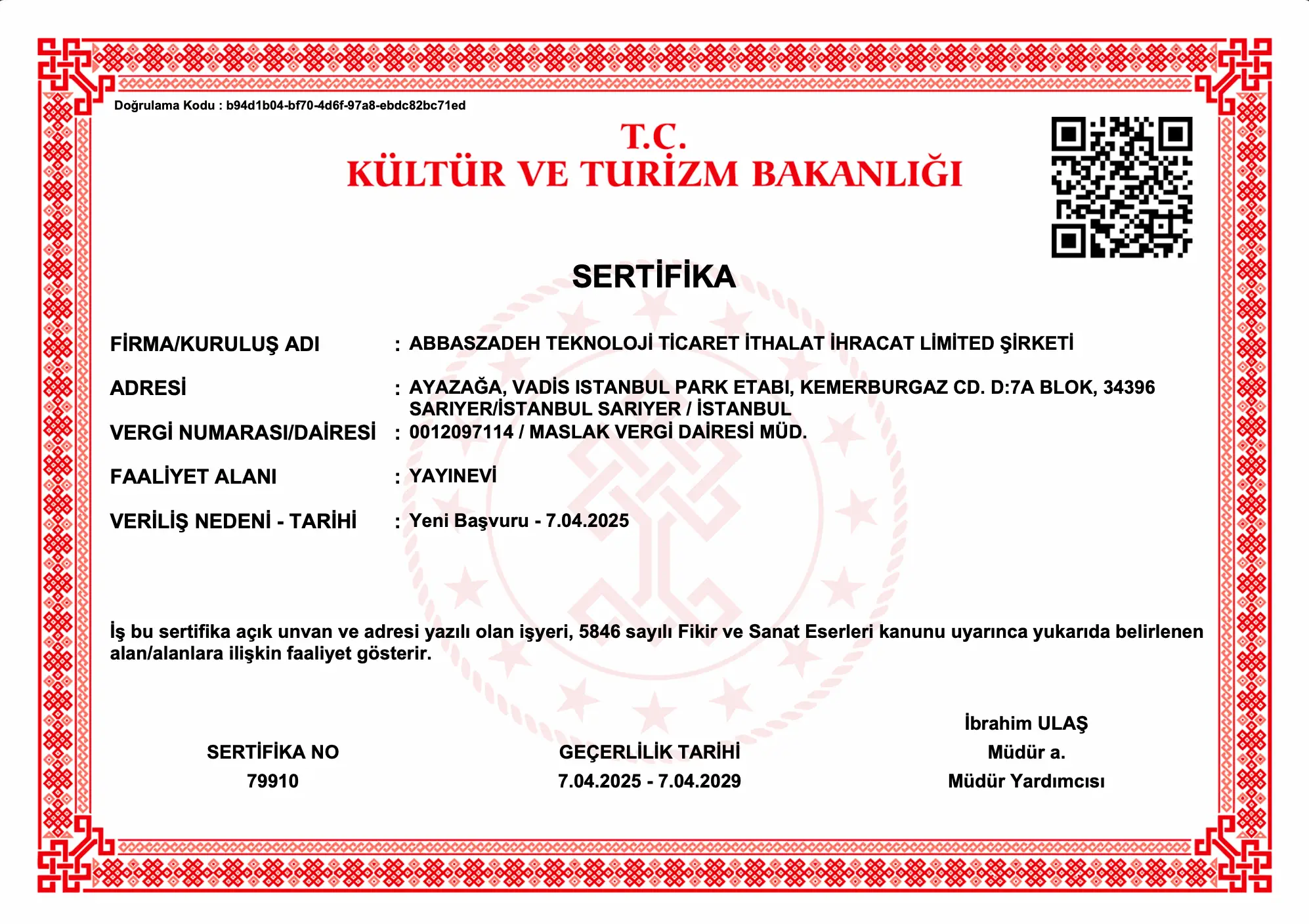Doktorify yazılımımız, The T.C. Kültür ve Turizm Bakanlığı Yayıncılık Sertifikası | Doktorify